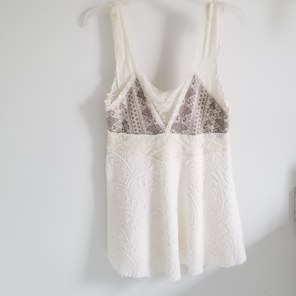 Free People lace and fabric white tank top size L